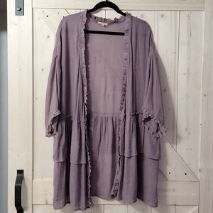 Womens easel lavender ruffle open front kimono small
